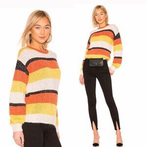 Revolve Tularosa Angora Striped Chunky Knit Sweater Veni Size Medium Orange Boho